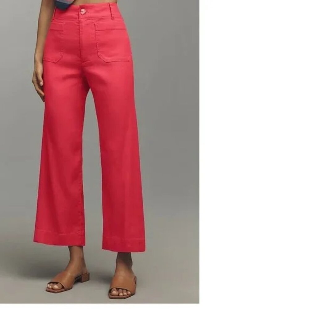 Anthropologie Straight-Leg High-Waist Pants in Coral Pink